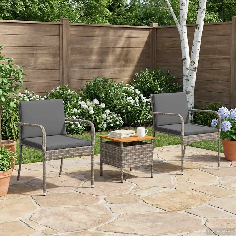 Garden Bistro Set with Cushion 3 pcs Grey Poly Rattan