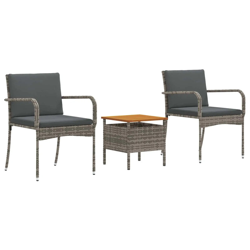 Garden Bistro Set with Cushion 3 pcs Grey Poly Rattan
