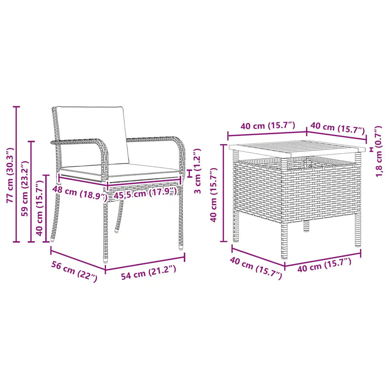 Garden Bistro Set with Cushion 3 pcs Grey Poly Rattan