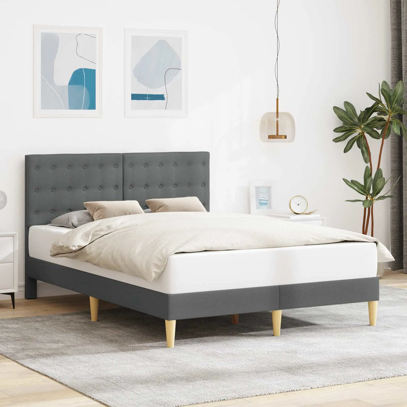 Bed Frame with Headboard Dark Grey Fabric