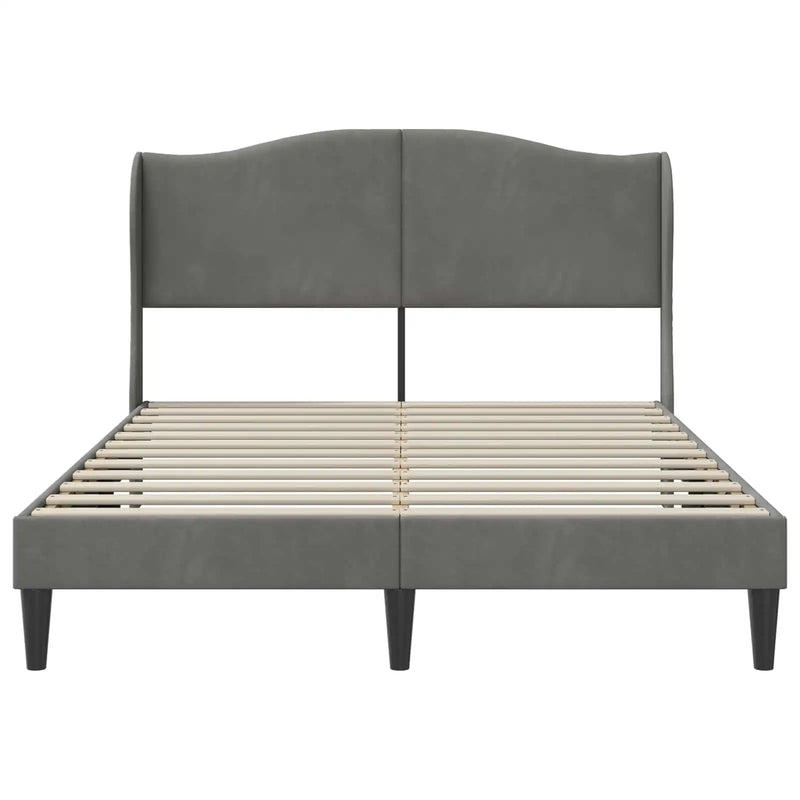 Bed Frame with Headboard Dark Grey 153 x 203 cm Velvet
