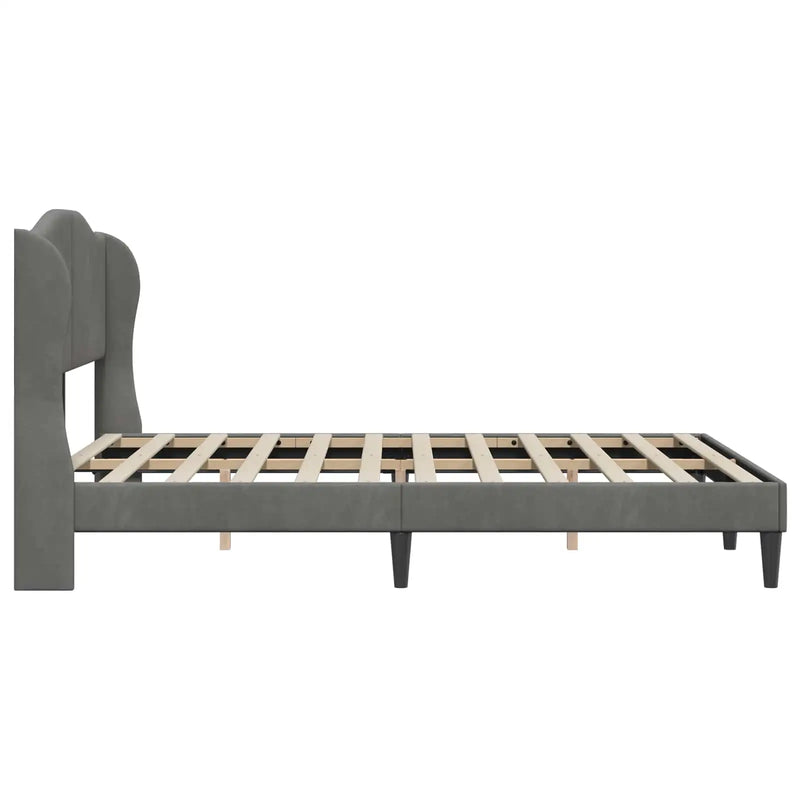 Bed Frame with Headboard Dark Grey 153 x 203 cm Velvet
