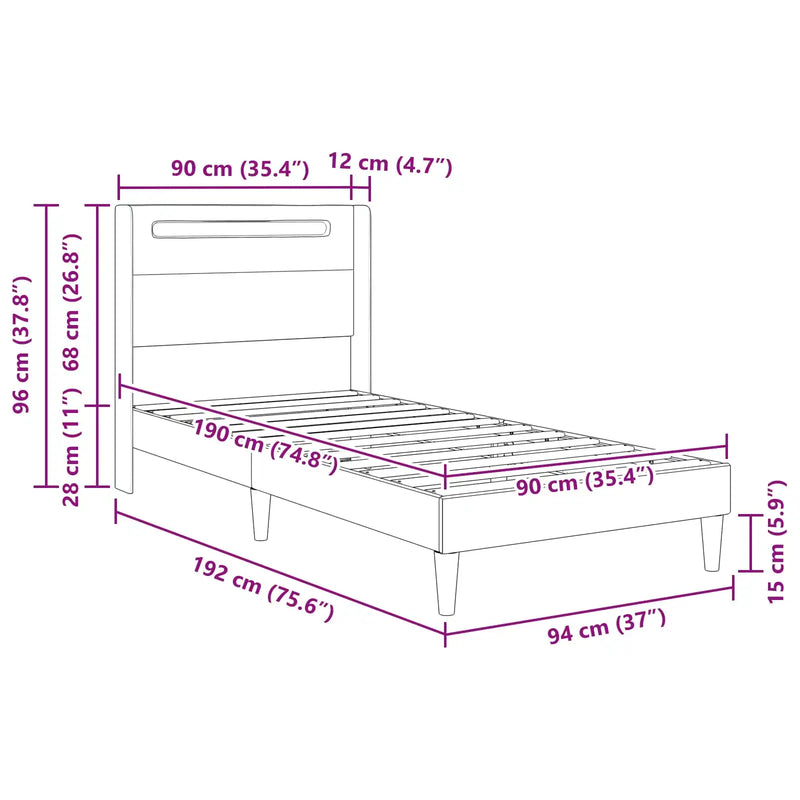 Bed Frame with LED Strip Lights Black 90 x 190 cm Faux Leather