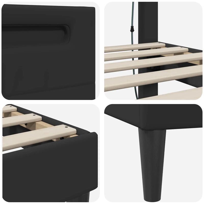 Bed Frame Black 153 x 203 cm Faux Leather