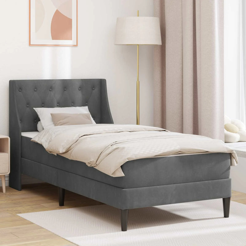 Bed Frame with Mattress with Mattress 2 pcs Dark Grey Velvet