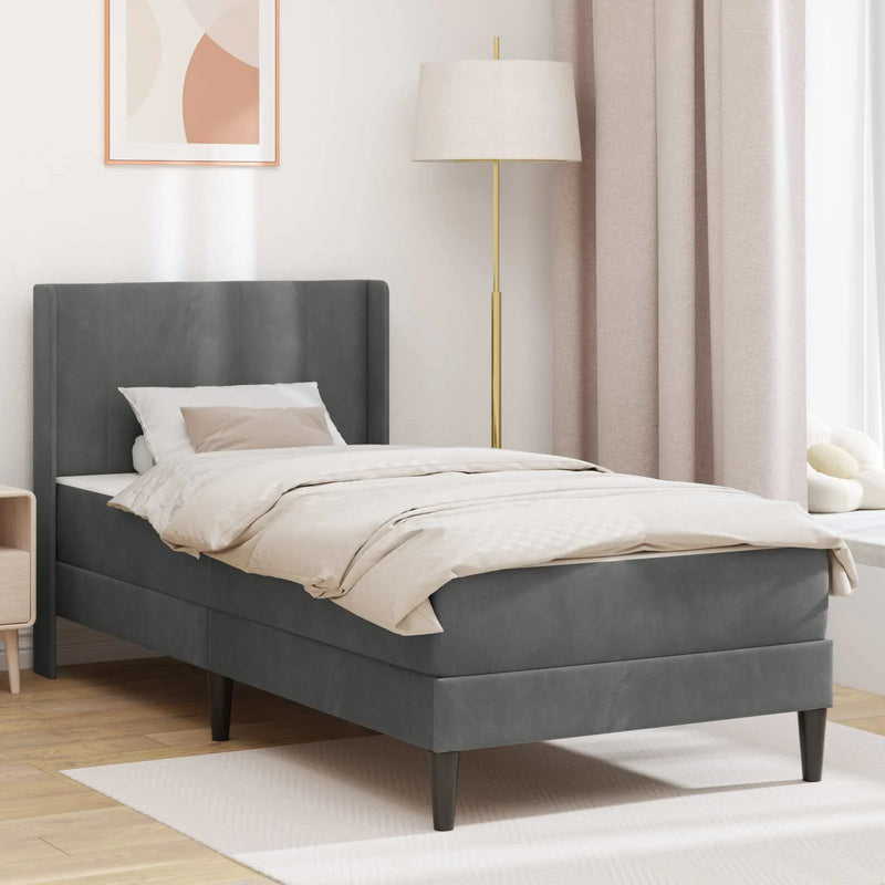 Bed Frame with Mattress 2 pcs Dark Grey 107 x 203 cm Velvet