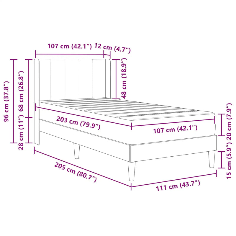 Bed Frame with Mattress 2 pcs Dark Grey 107 x 203 cm Velvet