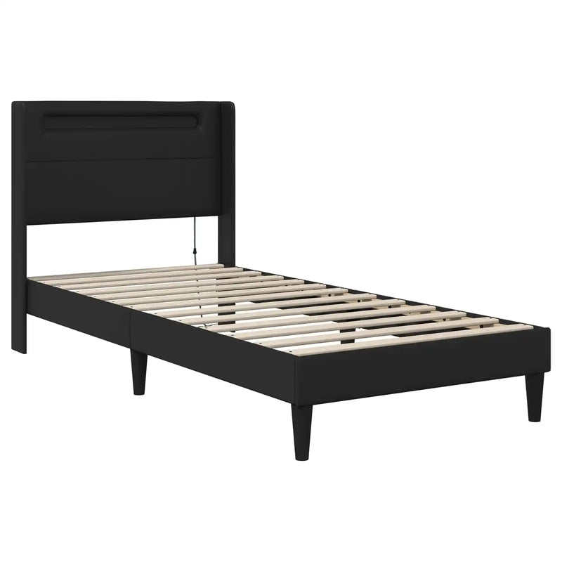 Bed Frame with Mattress Black 90 x 190 cm Faux Leather