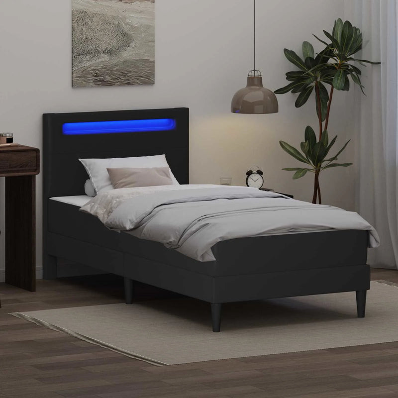 Bed Frame with LED Strip Lights Black 90 x 190 cm Faux Leather