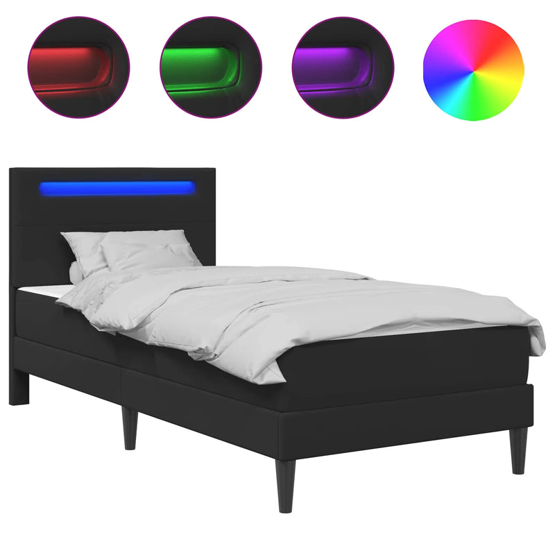 Bed Frame with LED Strip Lights Black 90 x 190 cm Faux Leather