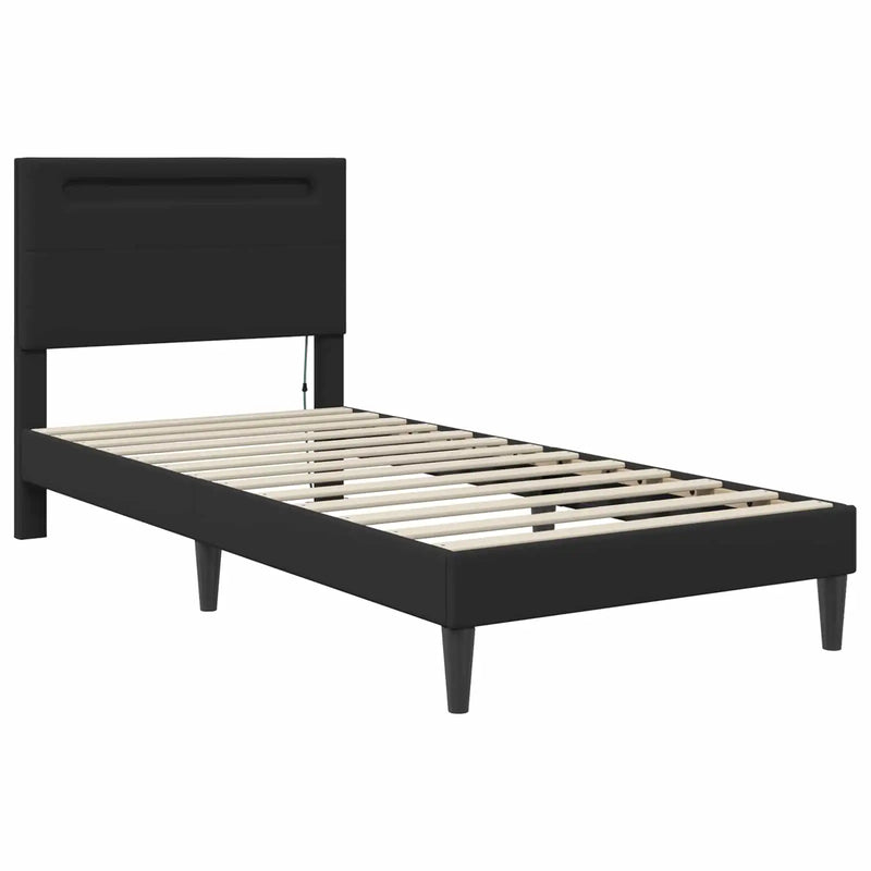 Bed Frame with LED Strip Lights Black 90 x 190 cm Faux Leather