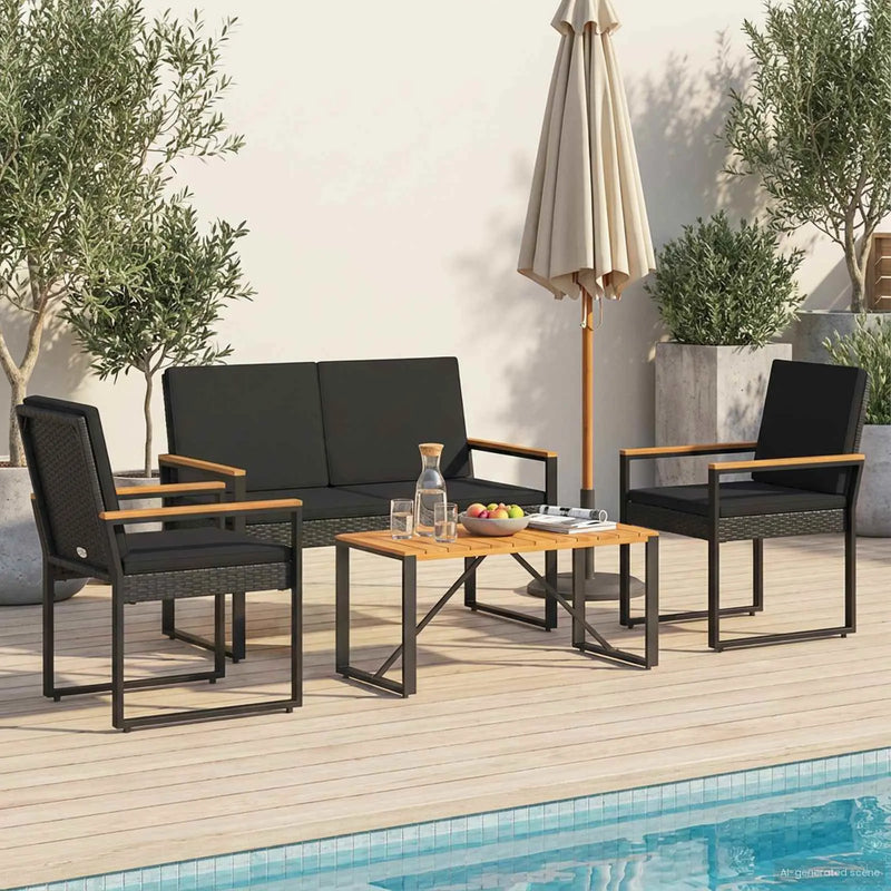 Outdoor Furniture Set with Cushion 4 pcs Black Poly Rattan