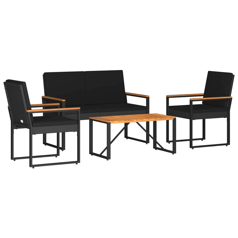 Outdoor Furniture Set with Cushion 4 pcs Black Poly Rattan