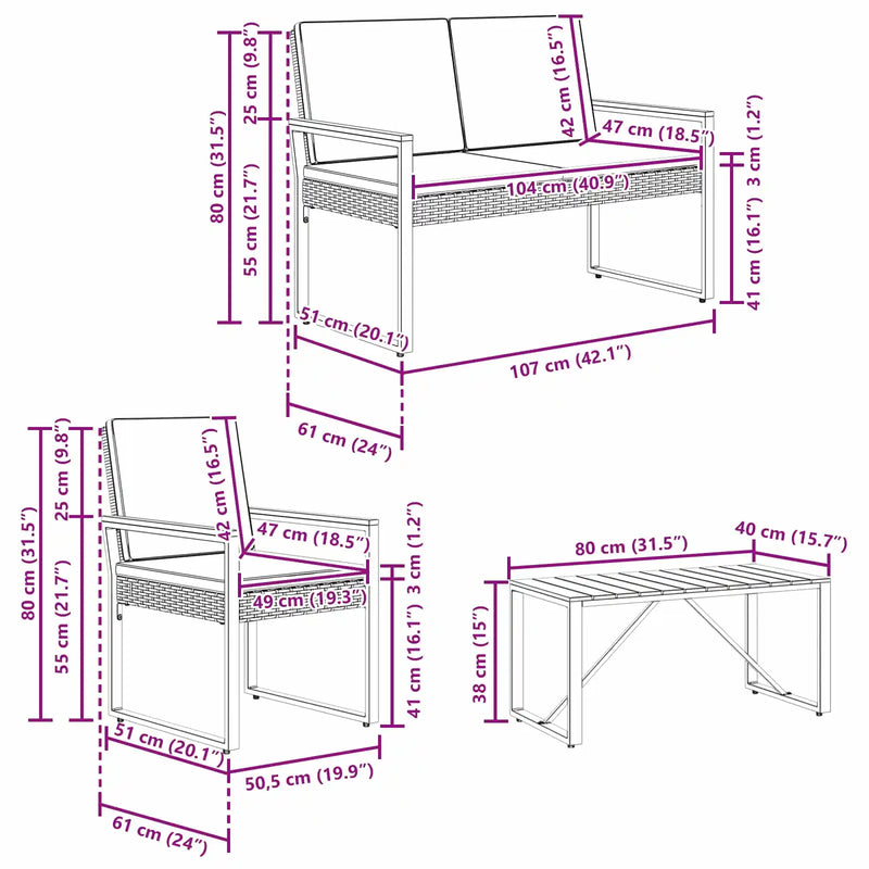 Outdoor Furniture Set with Cushion 4 pcs Black Poly Rattan