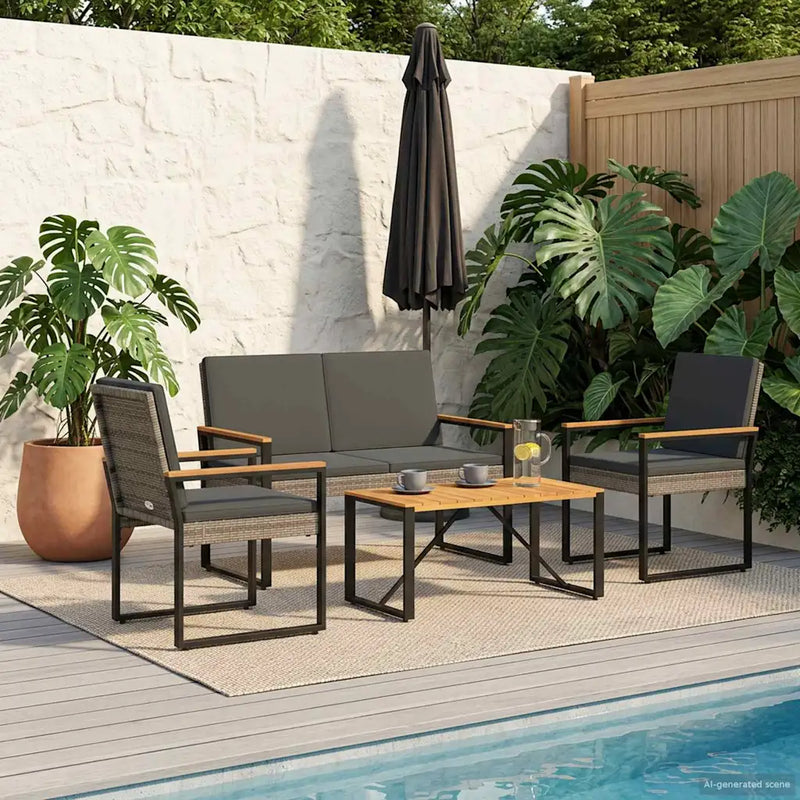 Outdoor Furniture Set 4 pcs Grey and Dark Grey Poly Rattan