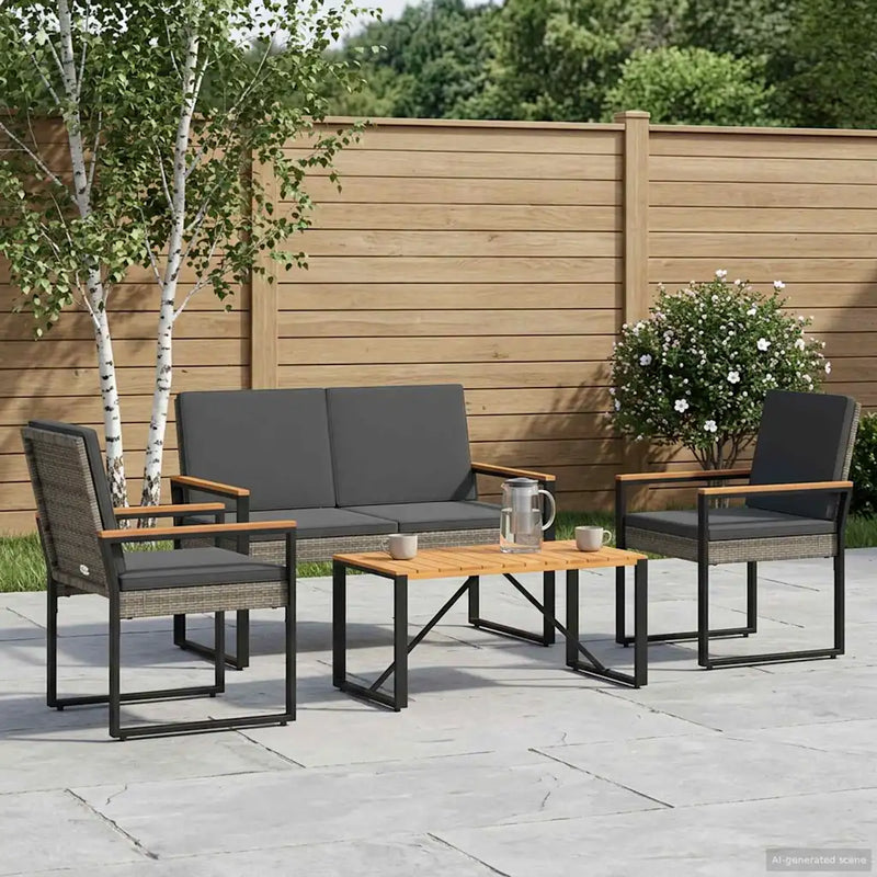 Outdoor Furniture Set 4 pcs Grey and Dark Grey Poly Rattan