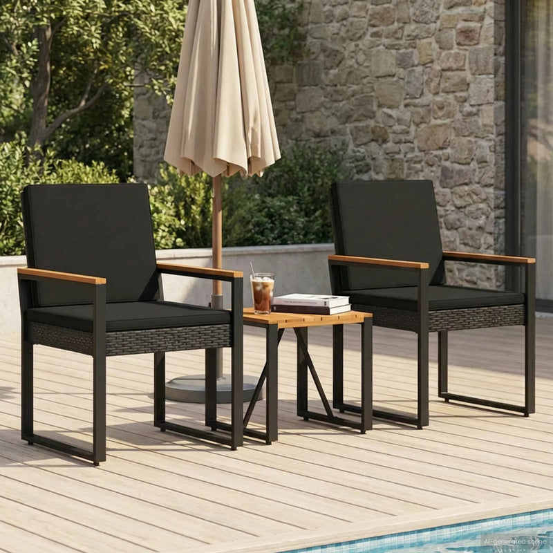 Outdoor Furniture Set with Cushion 3 pcs Black Poly Rattan