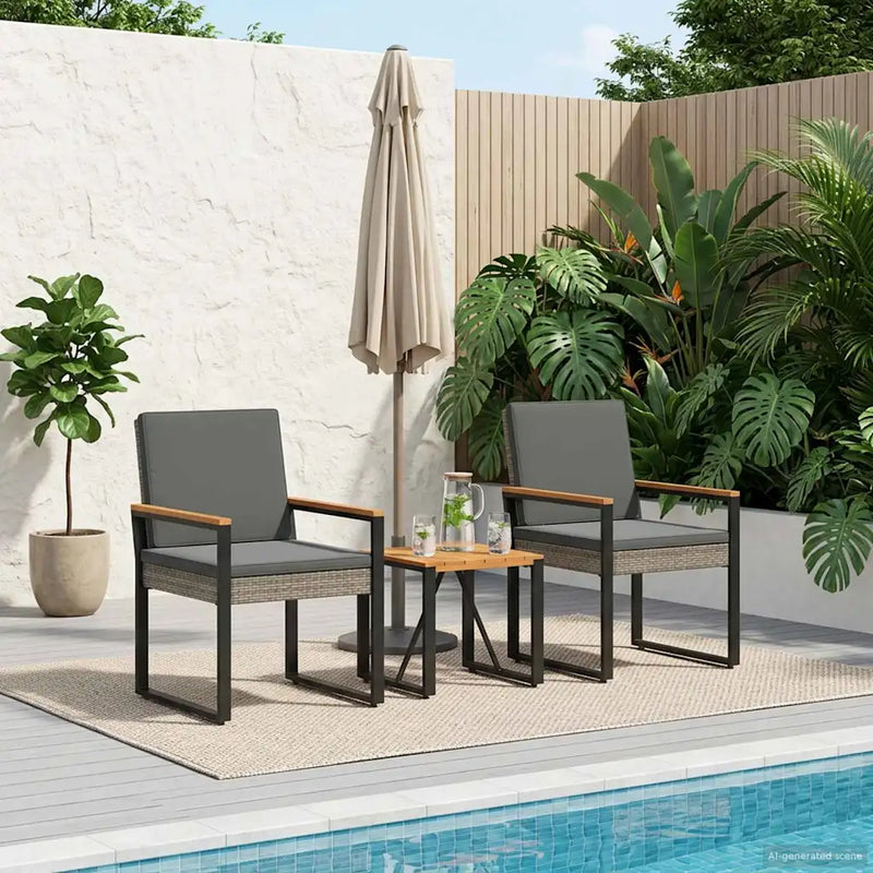 Outdoor Furniture Set 3 pcs Grey and Dark Grey Poly Rattan