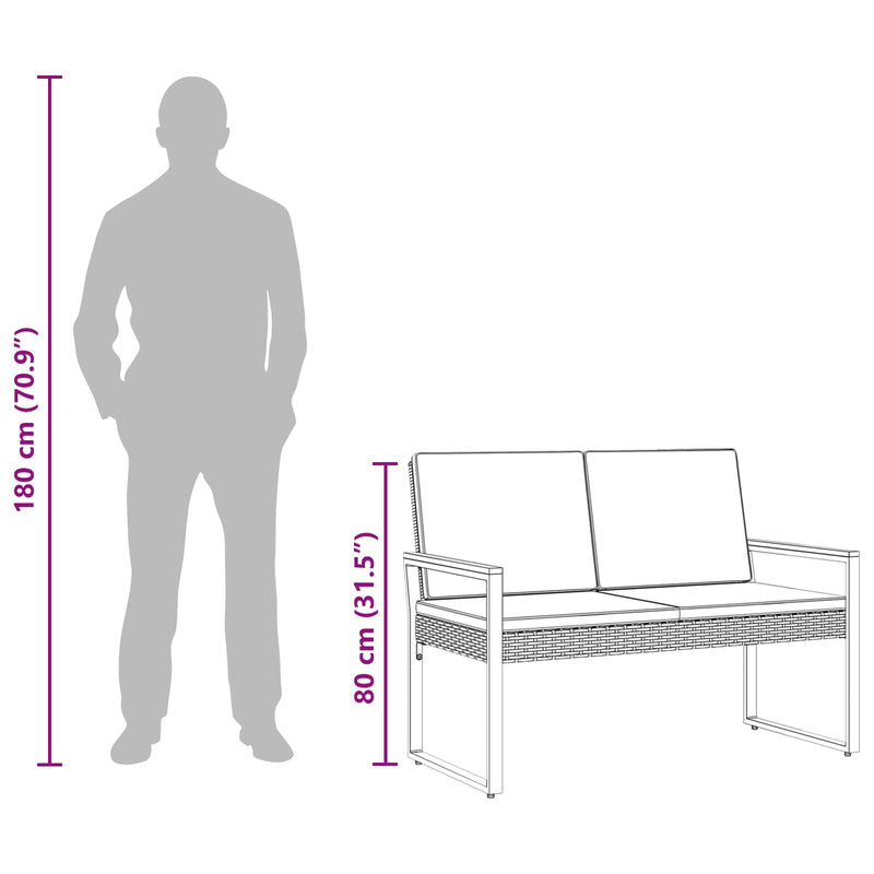 Outdoor Bench with Cushion Black 107 x 61 x 80 cm Poly Rattan