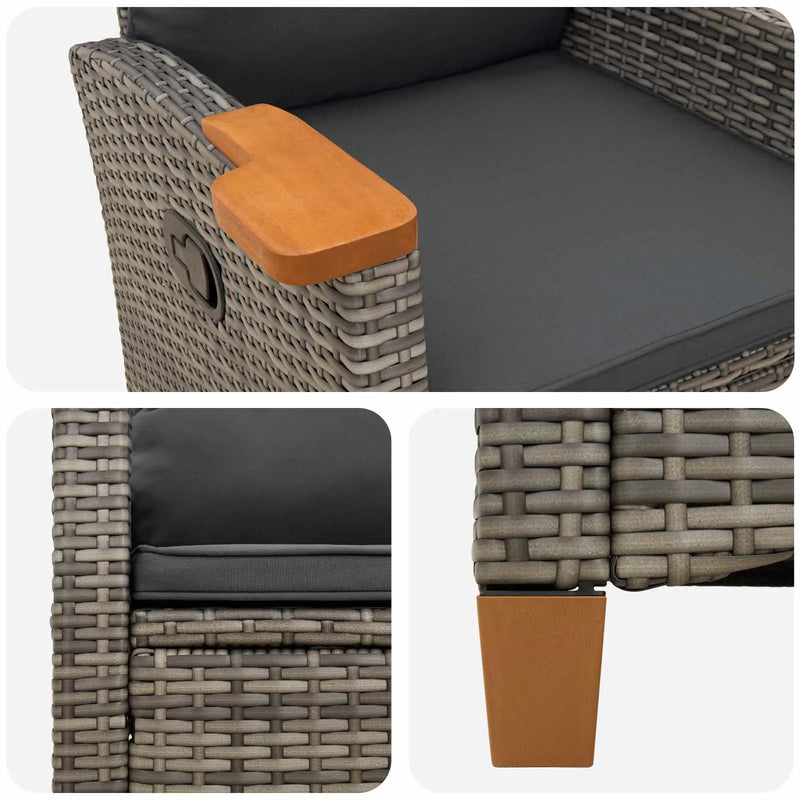 reclining chair with tea plate 62 x 64 x 112 cm Poly Rattan