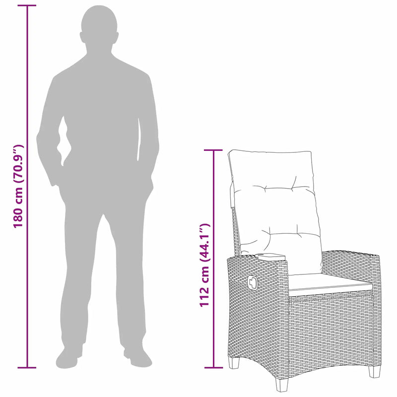 reclining chair with tea plate 62 x 64 x 112 cm Poly Rattan