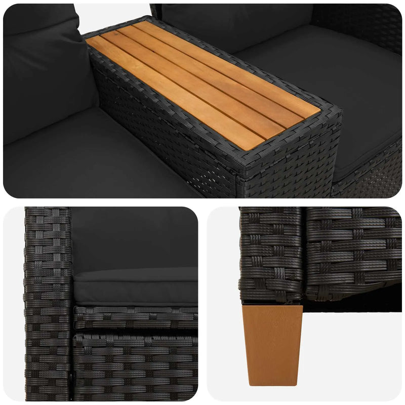 Reclining Bench with Table Black 126 x 65 x 112 cm Poly Rattan
