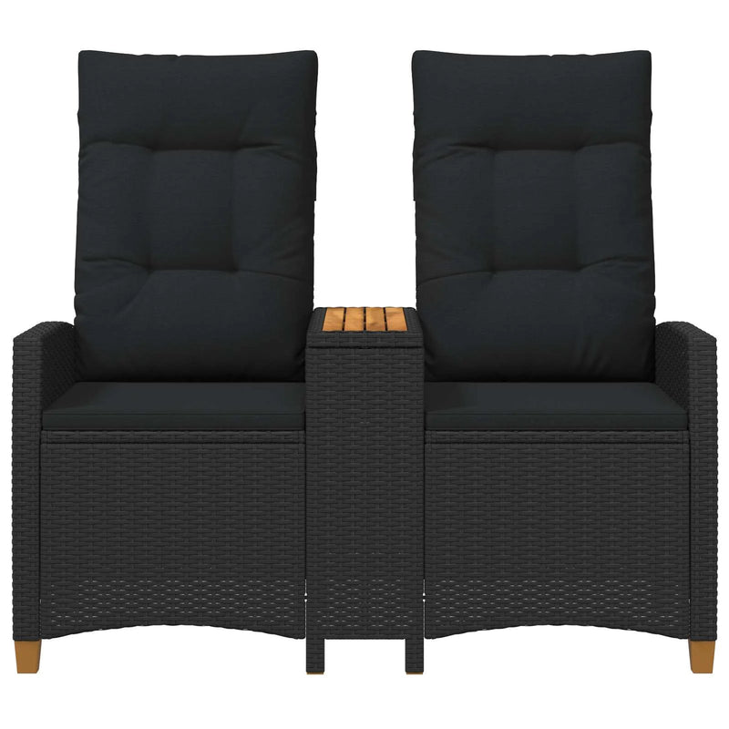 Reclining Bench with Table Black 126 x 65 x 112 cm Poly Rattan