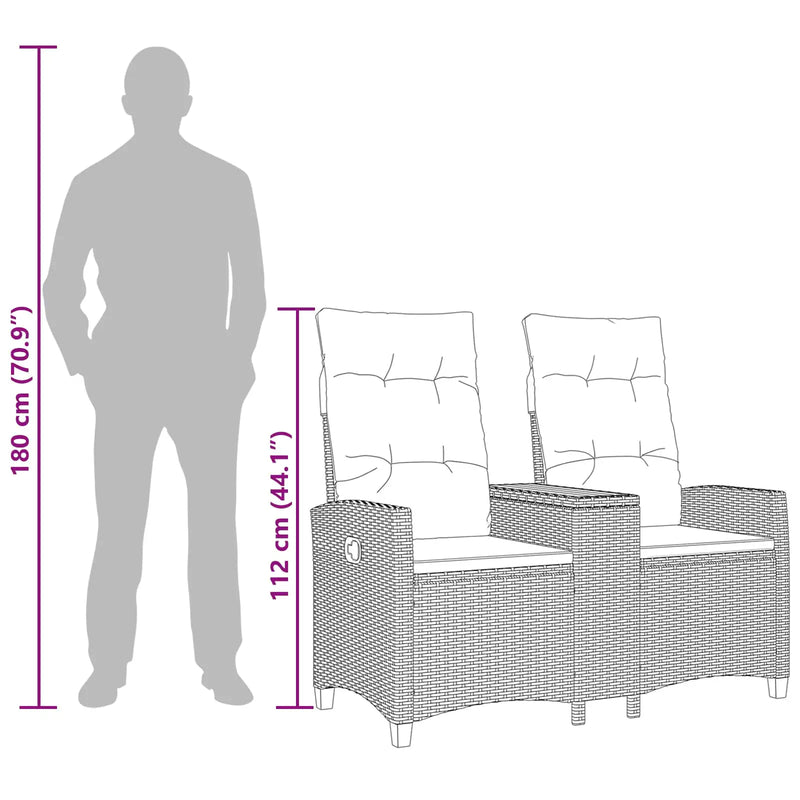 Reclining Bench with Table Grey and Dark Grey 126 x 65 x 112 cm