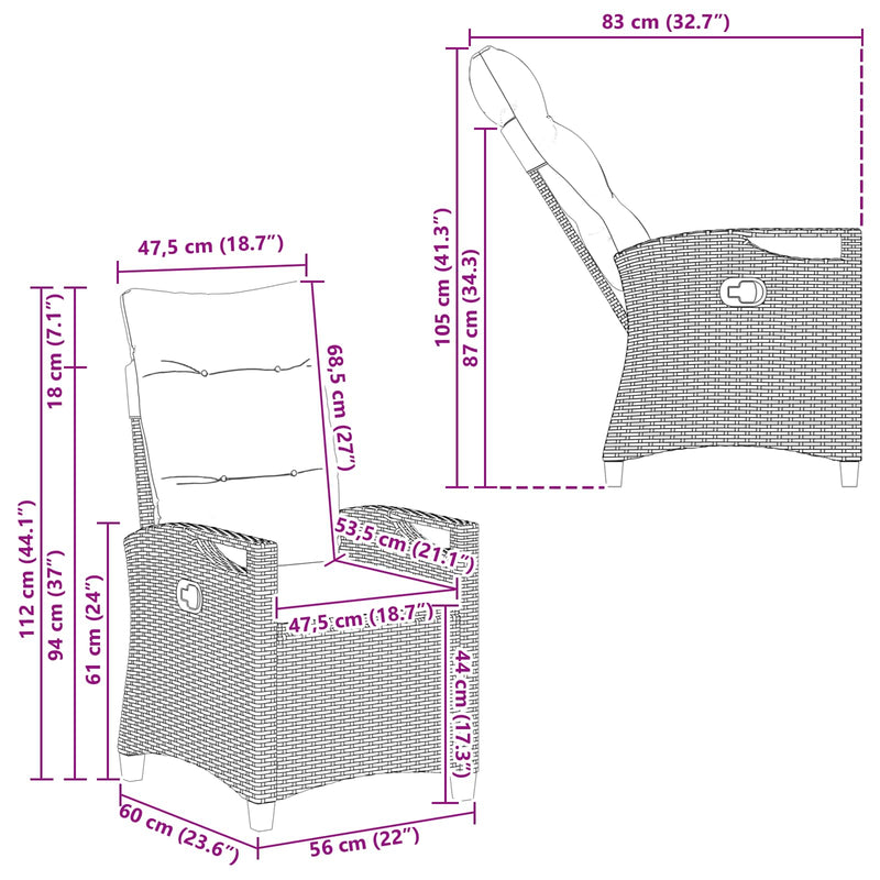 Garden Chair 2 pcs Grey and Dark Grey 56 x 60 x 112 cm