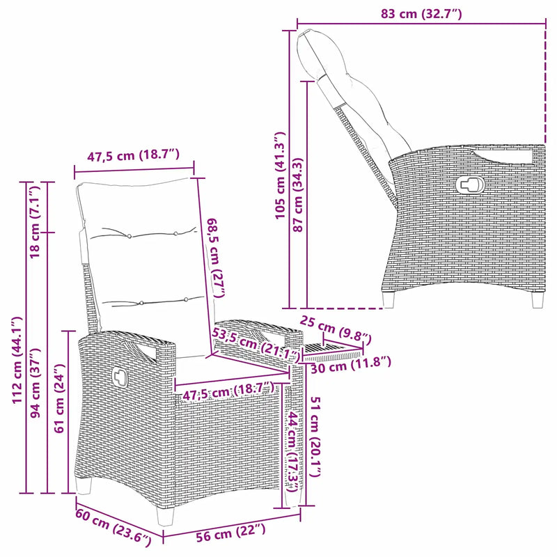 Reclining Garden Chairs 56 x 60 x 112 cm steel