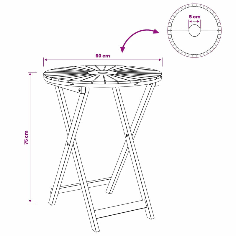 Folding Garden Table Natural Ø60 x 75 cm Solid Acacia Wood