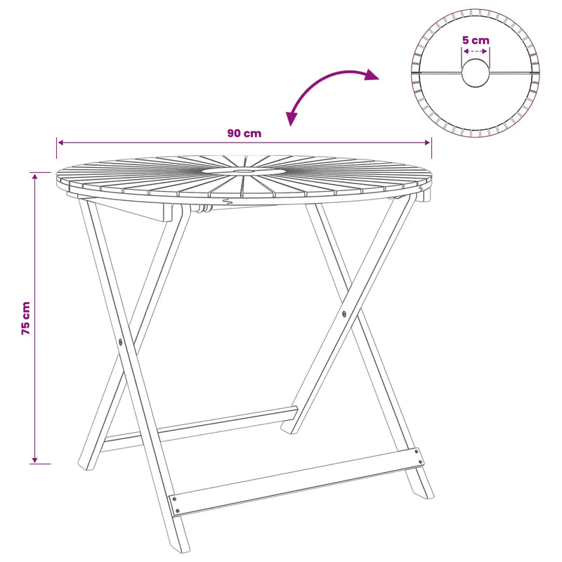Folding Garden Table Natural Ø90 x 75 cm Solid Acacia Wood