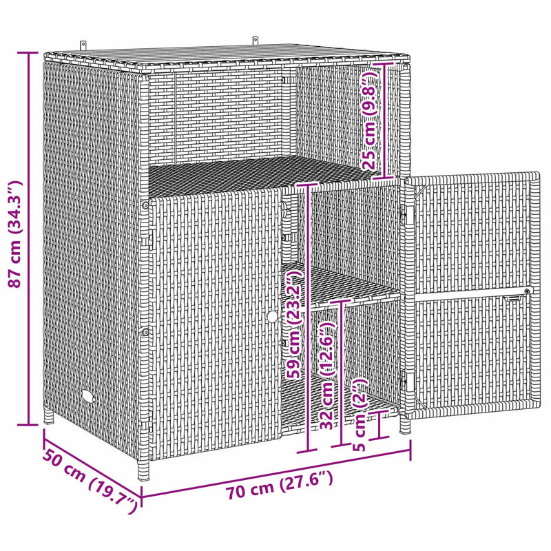 Cabinet Grey 70 x 50 x 87 cm Polyester and Roly Rattan