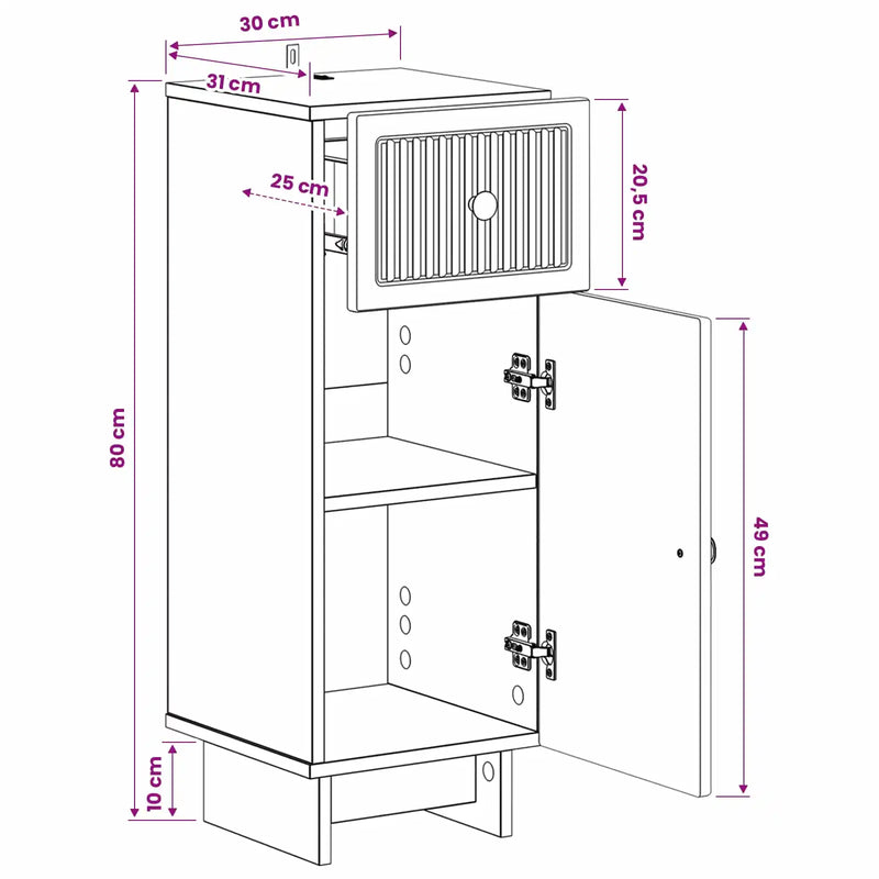 Bathroom Storage Cabinet EDE White 30 x 31 x 80 cm