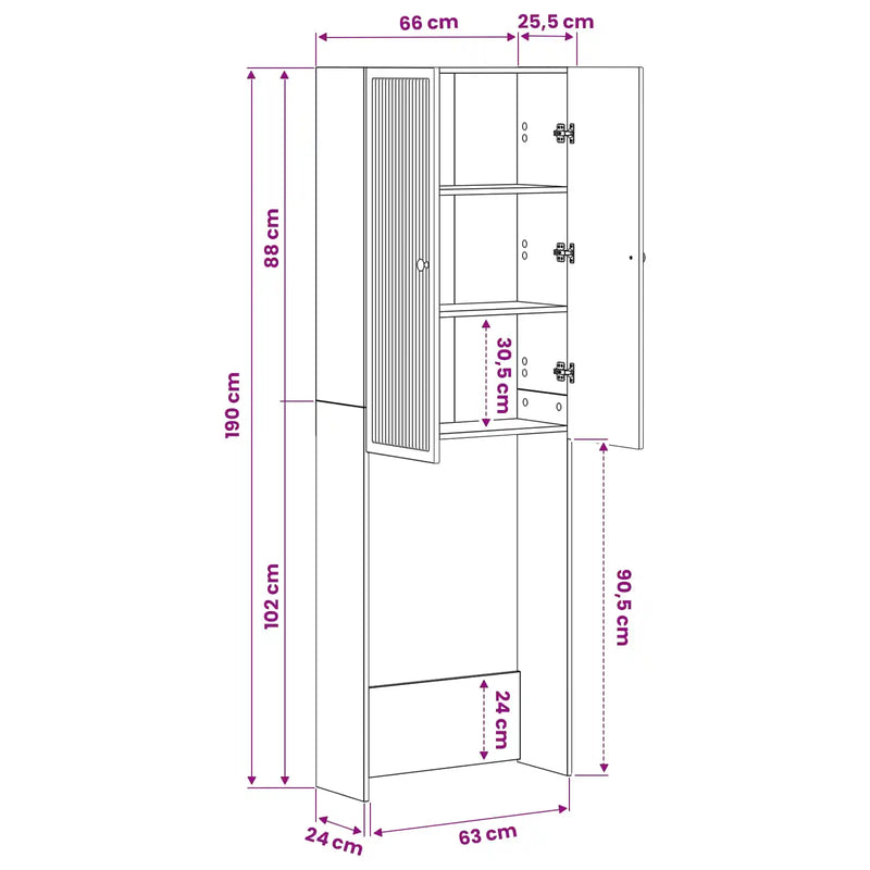 Toilet Cabinet EDE White 66 x 25.5 x 190 cm Engineered Wood