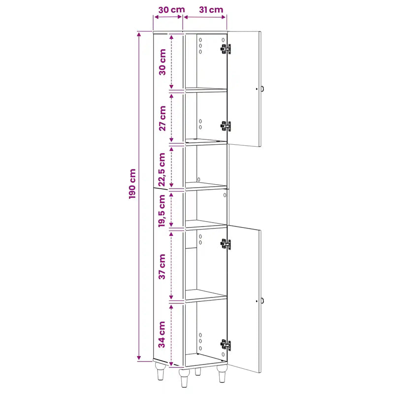 Bathroom Cabinet with Open Shelf ALKMAAR White 30 x 31 x 190 cm