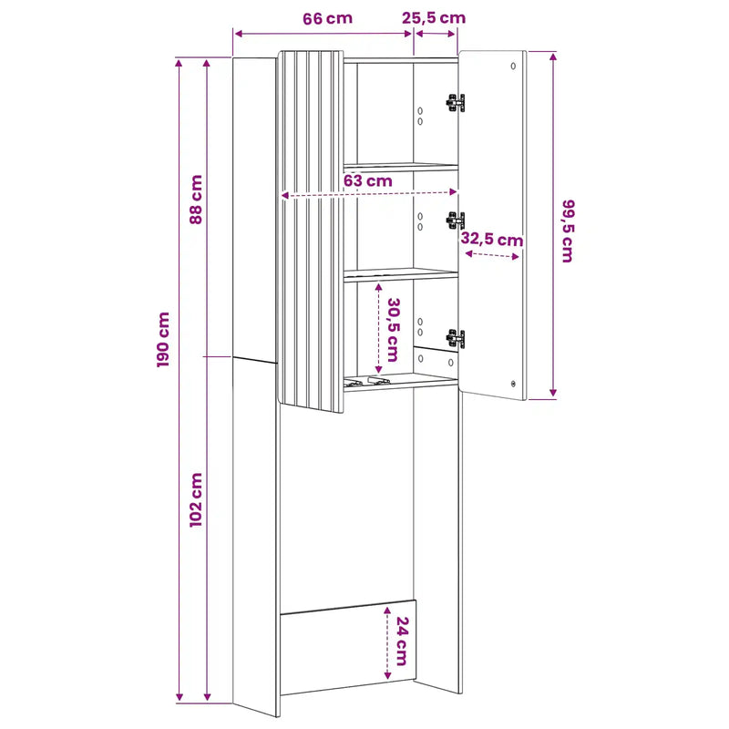 Toilet Cabinet ZWOLLE White 66 x 25.5 x 190 cm Engineered Wood