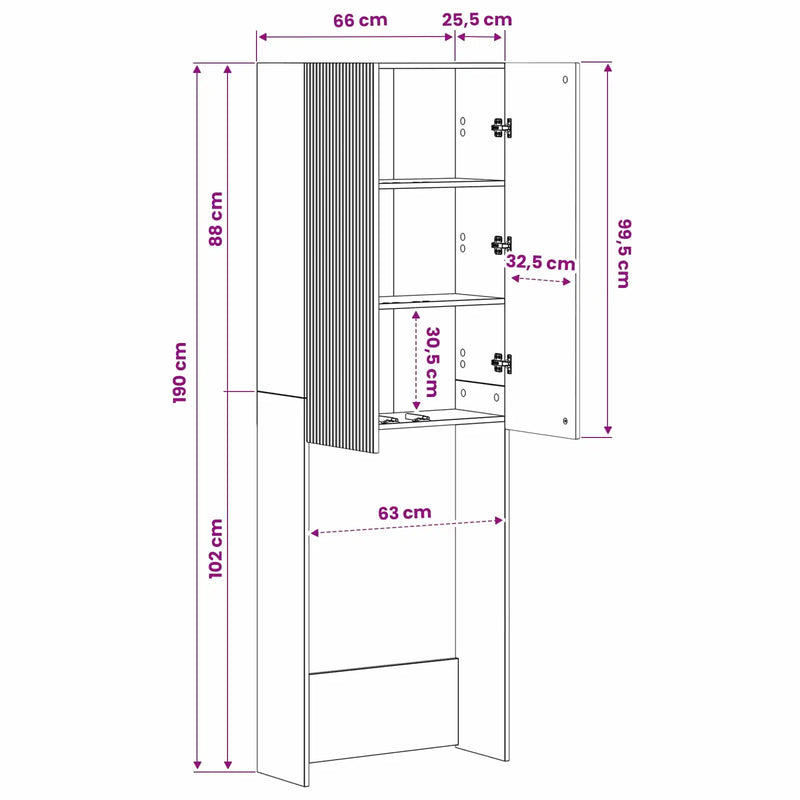 Toilet Cabinet ARNHEM White 66 x 25.5 x 190 cm Engineered Wood