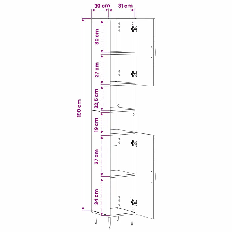 Bathroom Cabinet with Open Shelf HAARLEM White 30 x 31 x 190 cm