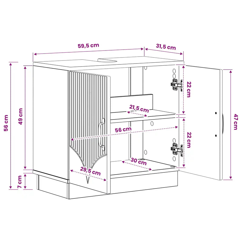 Bathroom Sink Cabinet HOORN White 59.5 x 31.5 x 56 cm