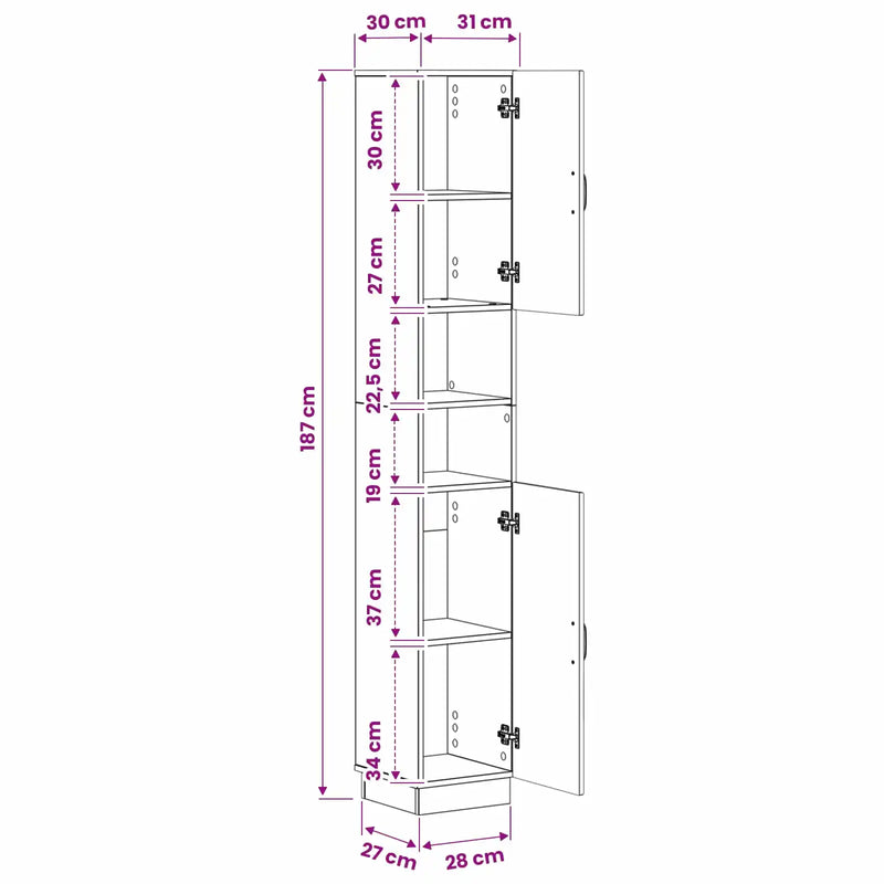 Bathroom Cabinet with Open Shelf HOORN White 30 x 31 x 187 cm