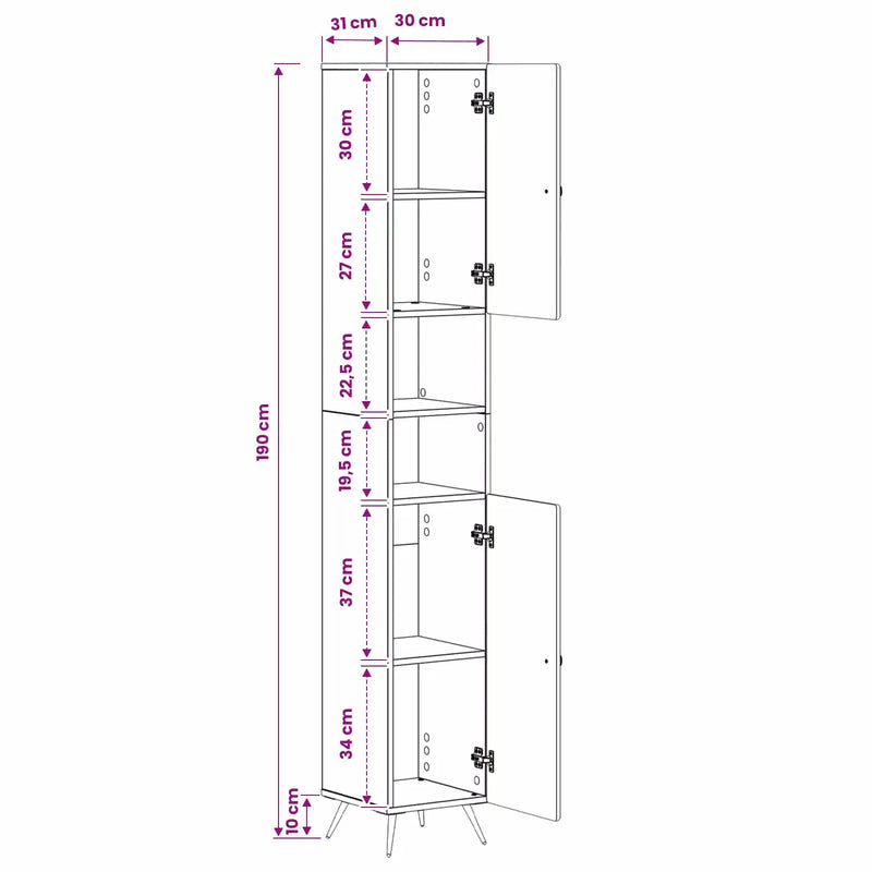 Bathroom Cabinet with Open Shelf BREDA White 30 x 31 x 190 cm