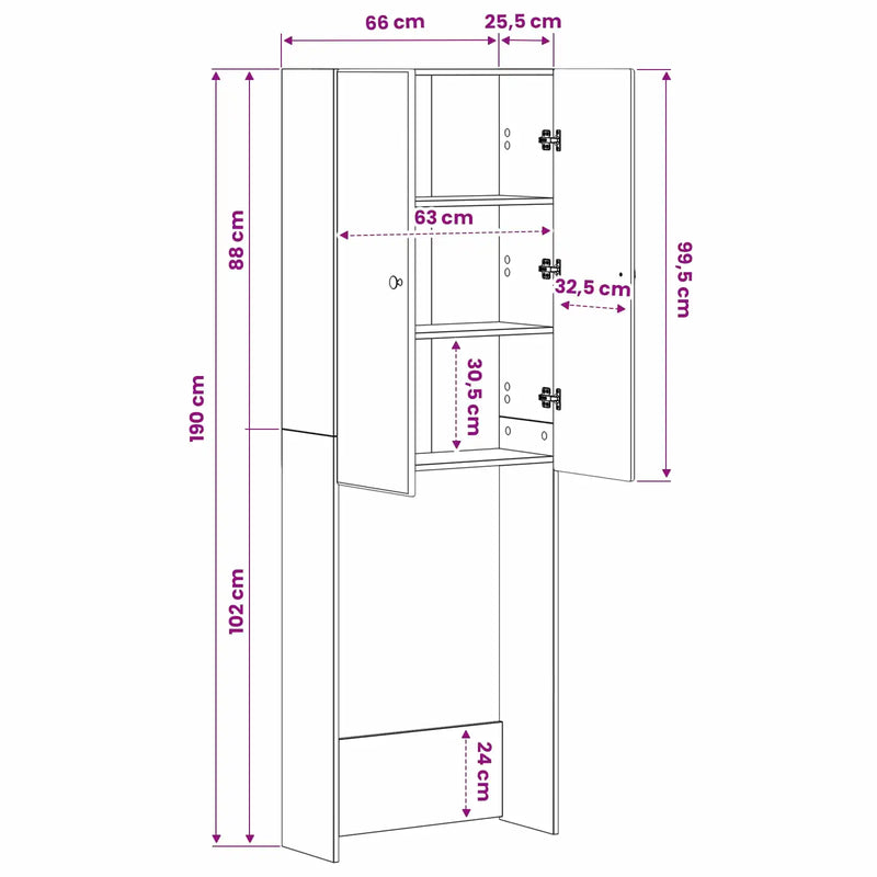 Toilet Cabinet BREDA White 66 x 25.5 x 190 cm Engineered Wood