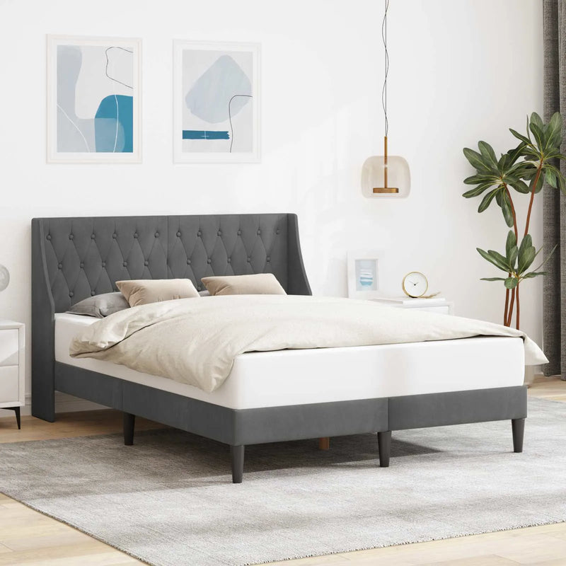 Bed Frame with Headboard Dark Grey 153 x 203 cm Velvet