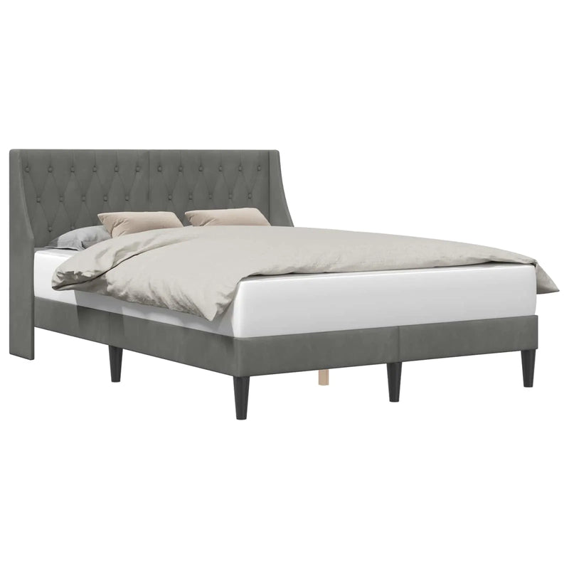 Bed Frame with Headboard Dark Grey 153 x 203 cm Velvet