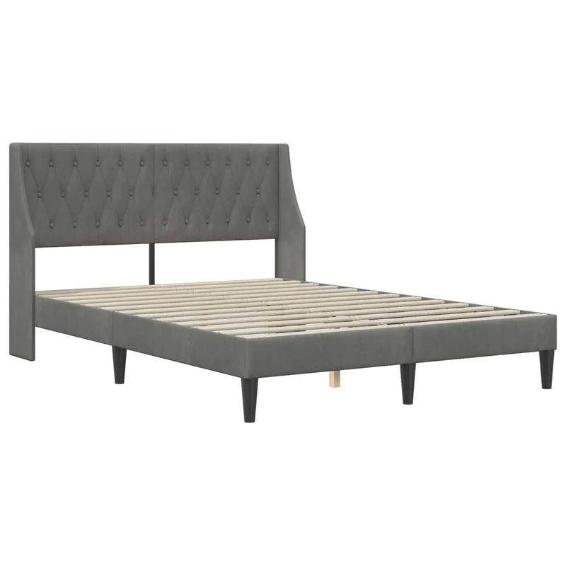 Bed Frame with Headboard Dark Grey 153 x 203 cm Velvet