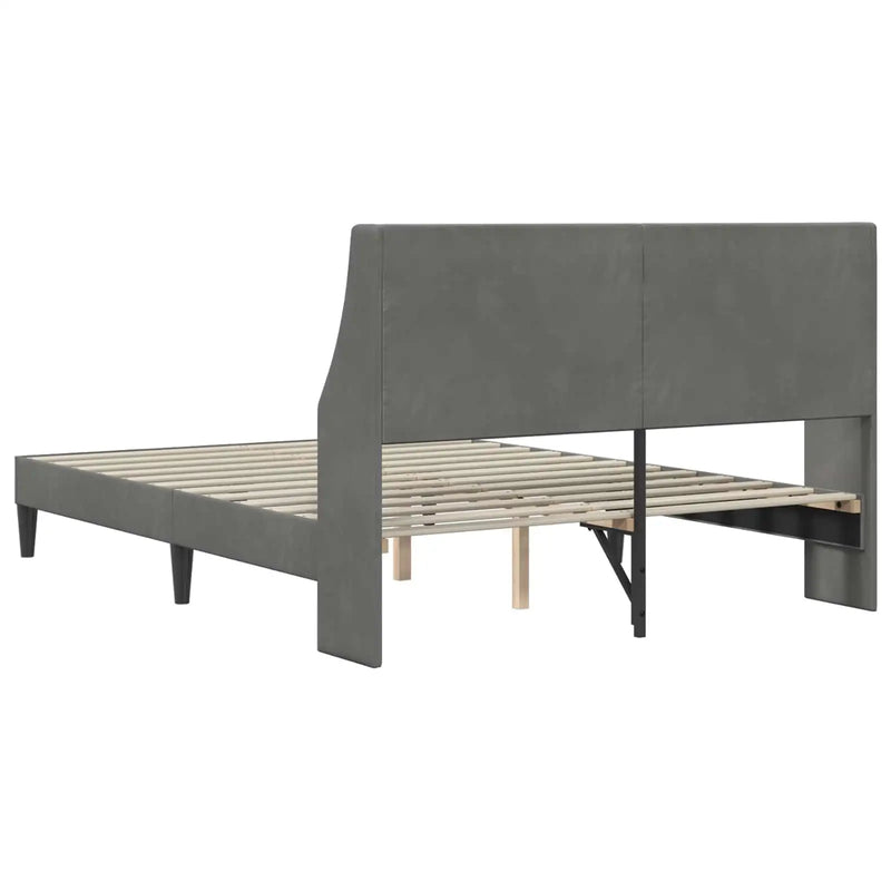 Bed Frame with Headboard Dark Grey 153 x 203 cm Velvet