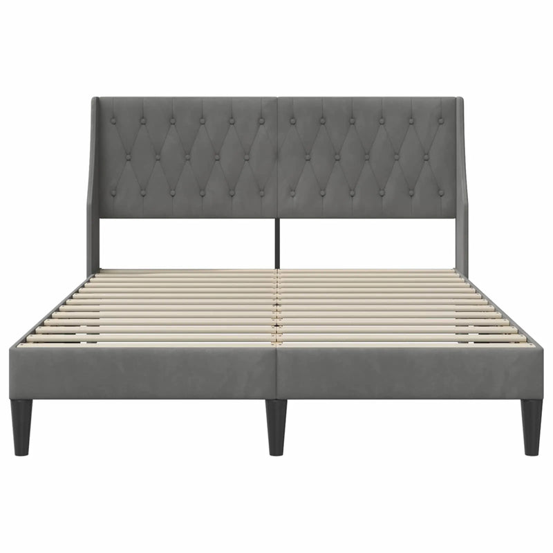 Bed Frame with Headboard Dark Grey 153 x 203 cm Velvet