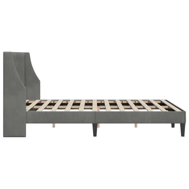 Bed Frame with Headboard Dark Grey 153 x 203 cm Velvet