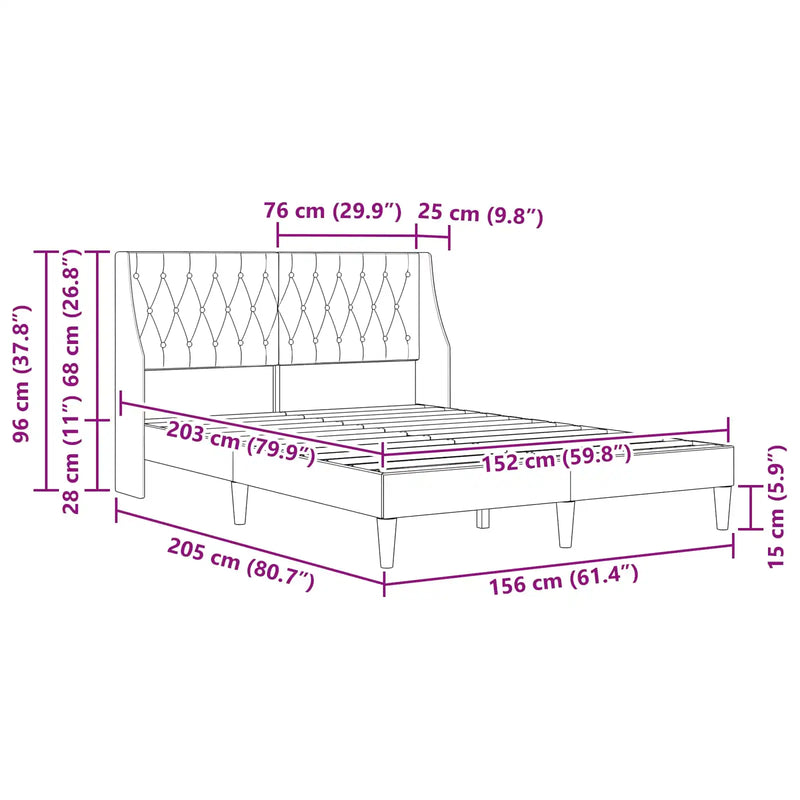 Bed Frame with Headboard Dark Grey 153 x 203 cm Velvet